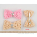 2015 colorful mesh fabric bow clip with faceted stones